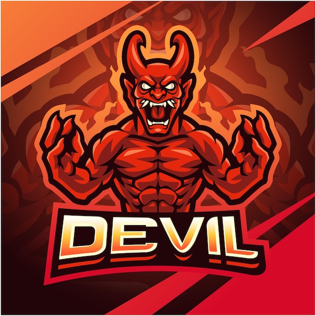 Design de logotipo de mascote de esport lutador do diabo