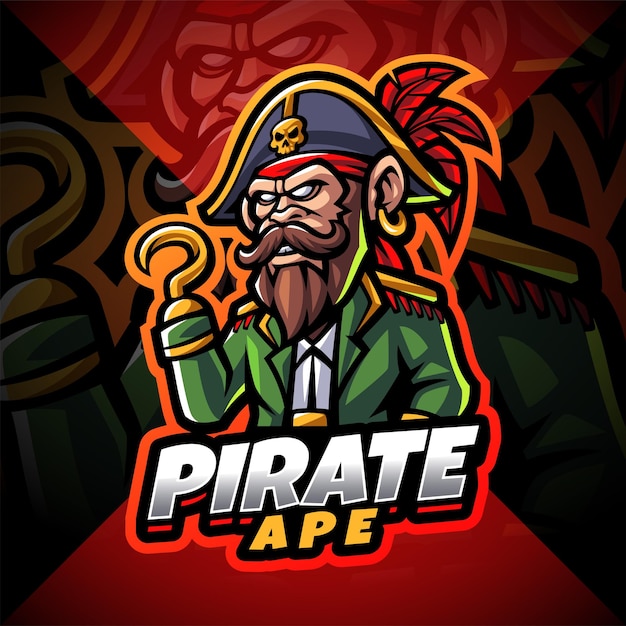 Design de logotipo de mascote de esport macaco pirata