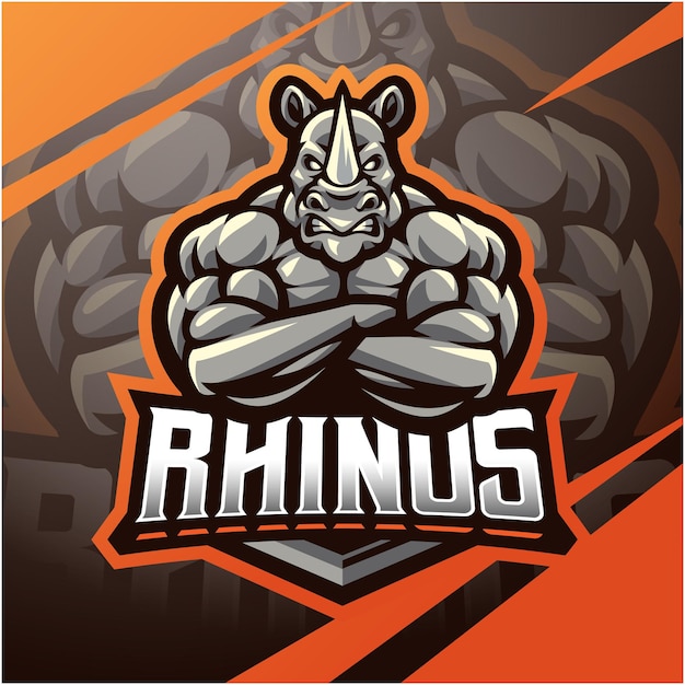 Vetor design de logotipo de mascote de esports de músculo de rinocerontes