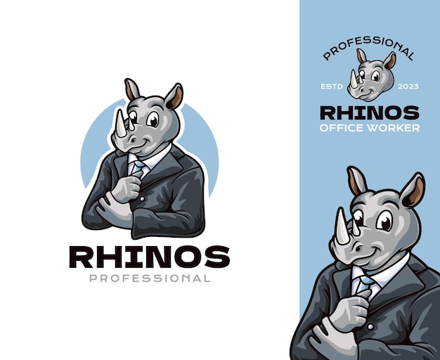 Design de logotipo de mascote de funcionário rhino
