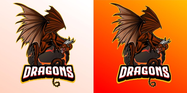 Vetor design de logotipo de mascote de jogos dragon esport