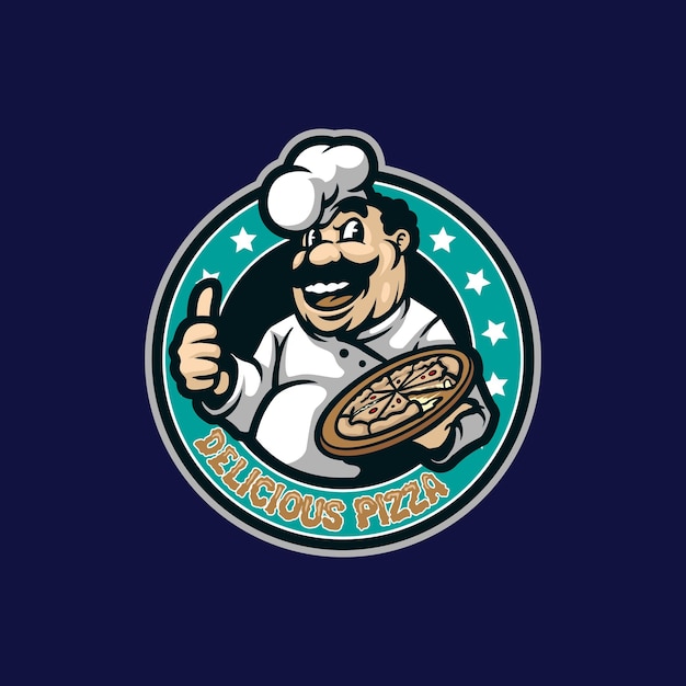 Design de logotipo de mascote de pizza com estilo de conceito de ilustração moderno para emblema de crachá e camiseta pr