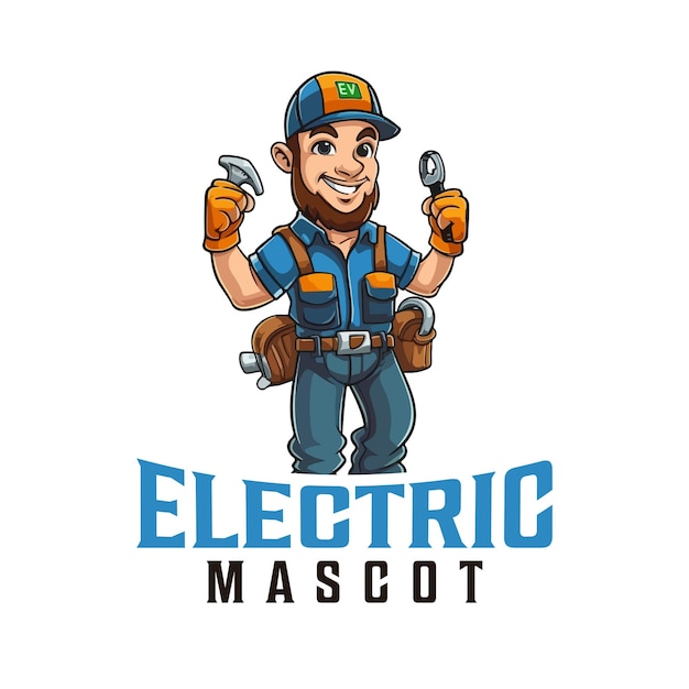 Design de logotipo de mascote de técnico em eletricista