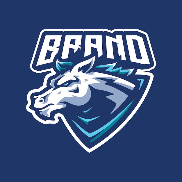 Design de logotipo de mascote esport de cavalo. ilustração dos desenhos animados da cabeça do garanhão