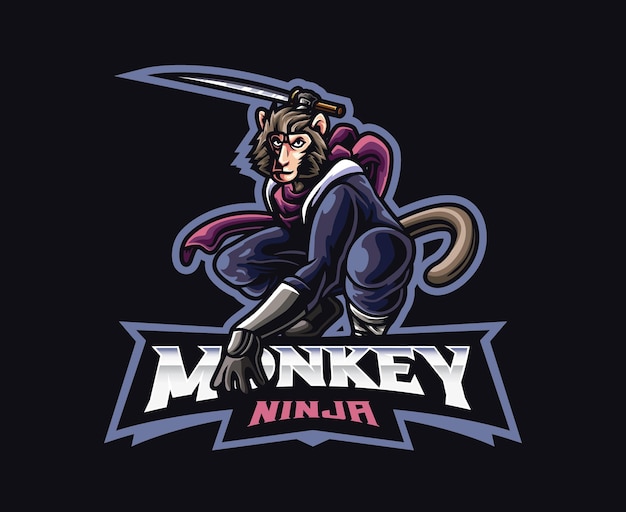 Design de logotipo de mascote ninja de macaco