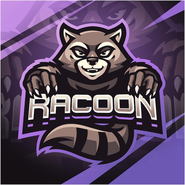 Vetor design de logotipo de mascote raccoon esport