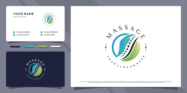 Design de logotipo de massagem criativa com conceito único e design de cartão de visita premium vector