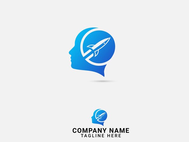 Design de logotipo de mente de foguete ideia de foguete arte vetorial de rosto humano colorido logotipo de cérebro de foguete negócio