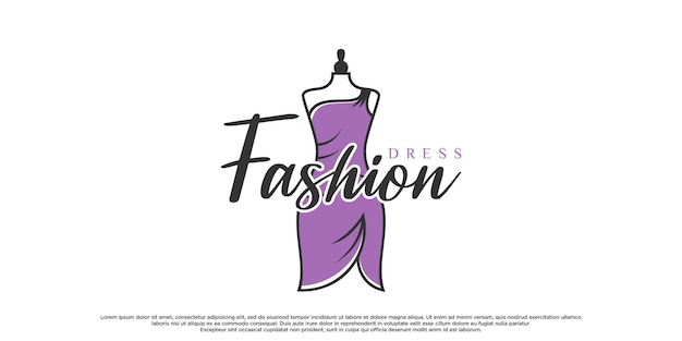 Design de logotipo de moda com moda de vestido vetor premium