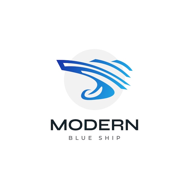 Design de logotipo de navio moderno e futurista em cruzeiro estilo gradiente azul ou logotipo de iate