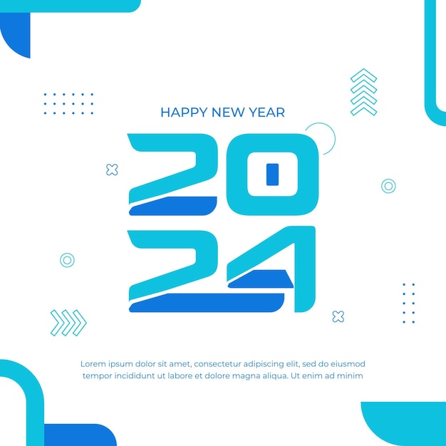 Vetor design de logotipo de número de feliz ano novo de 2024 moderno e da moda