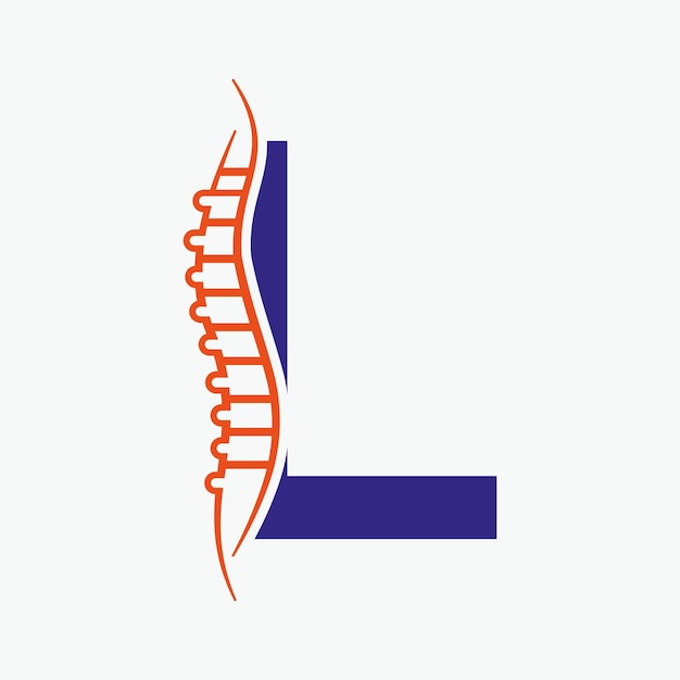 Vetor design de logotipo de osso de saúde ortopédica letra l com ícone de osso nas costas sinal de logotipo de saúde de osso