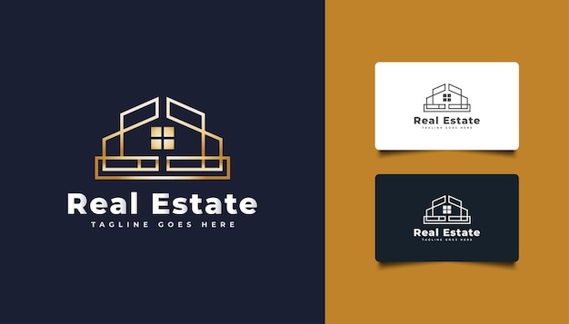 Design de logotipo de ouro imobiliário de luxo com estilo de linha.