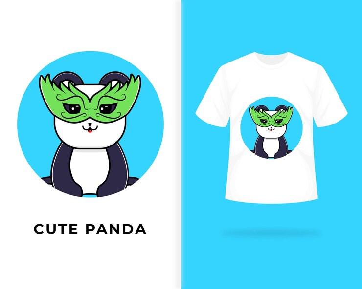 Vetor design de logotipo de panda fofo com modelo de camiseta