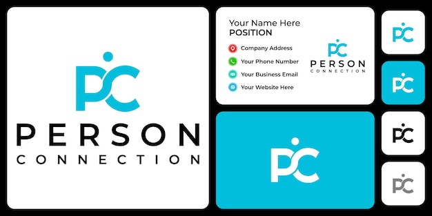 Vetor design de logotipo de parceria de monograma de carta pc com modelo de cartão de visita.
