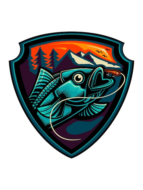Vetor design de logotipo de pescador