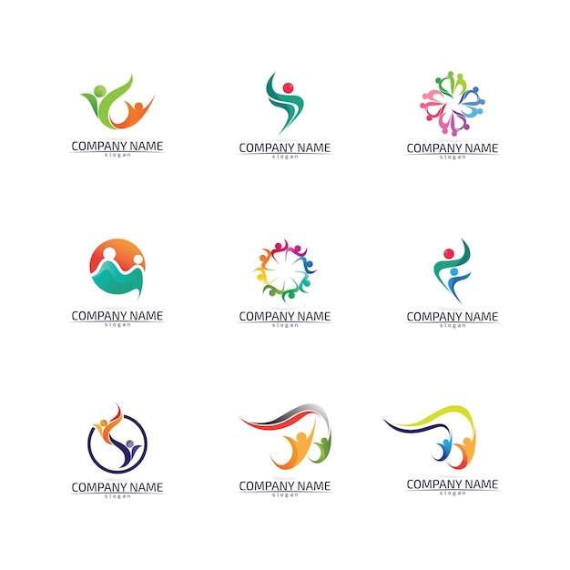 Design de logotipo de pessoas abstratas pessoas divertidas pessoas saudáveisesporte pessoas da comunidade ilustração vetorial de símbolo