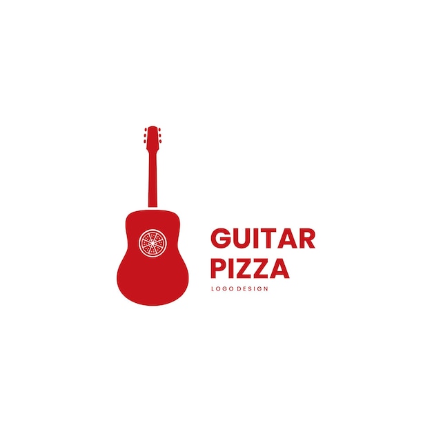 Design de logotipo de pizza de guitarra em fundo isolado