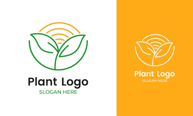 Design de logotipo de planta mínimo com estilo de arte de linha