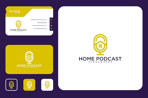 Design de logotipo de podcast em casa e cartão de visita