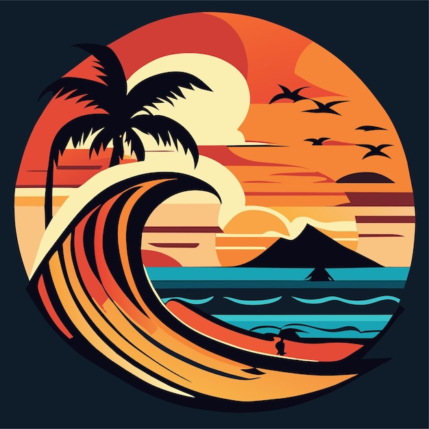 Design de logotipo de praia de verão ou design de camiseta ou design de prancha de surf