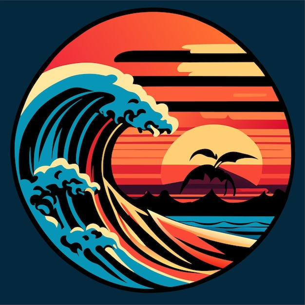 Design de logotipo de praia de verão ou design de camiseta ou design de prancha de surf