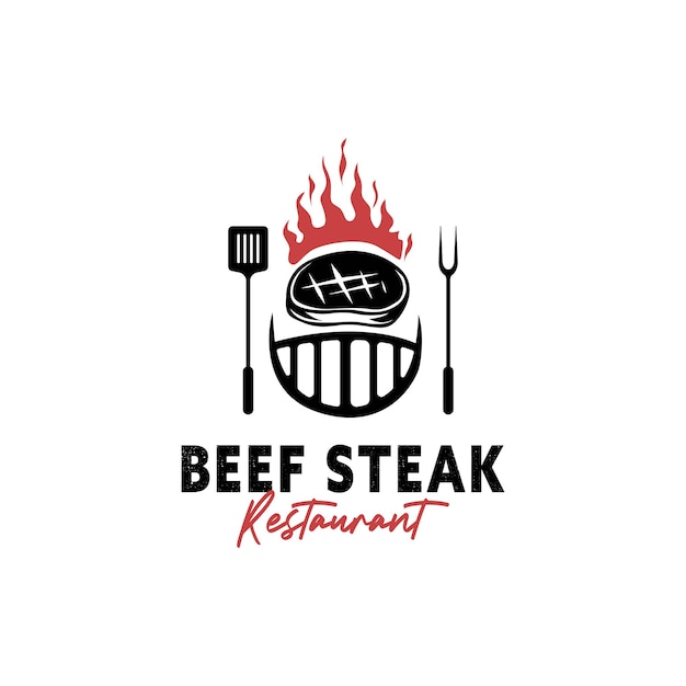 Design de logotipo de restaurante de churrasco de bife de carne