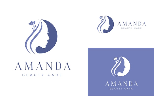 Design de logotipo de rosto de mulher bonita para modelo de símbolo de spa de salão de beleza