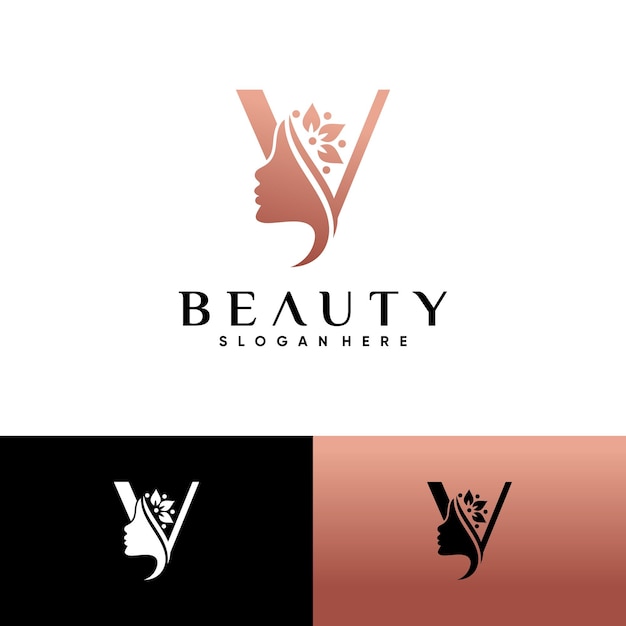 Vetor design de logotipo de rosto de mulher para salão de beleza com conceito criativo e único