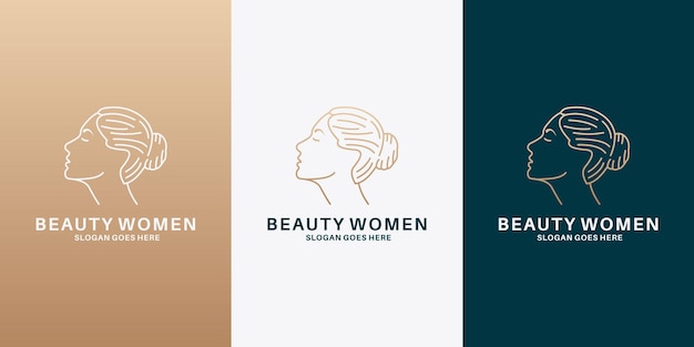 Vetor design de logotipo de rosto e penteado de mulheres de beleza para salão, cosmético, spa,