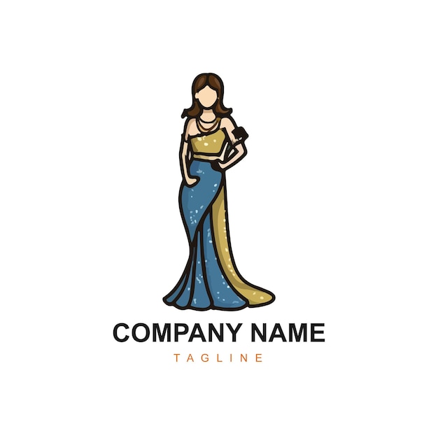 Design de logotipo de saree vetorial com modelo de figura feminina mulheres índia vestido ou roupa design de logotipo