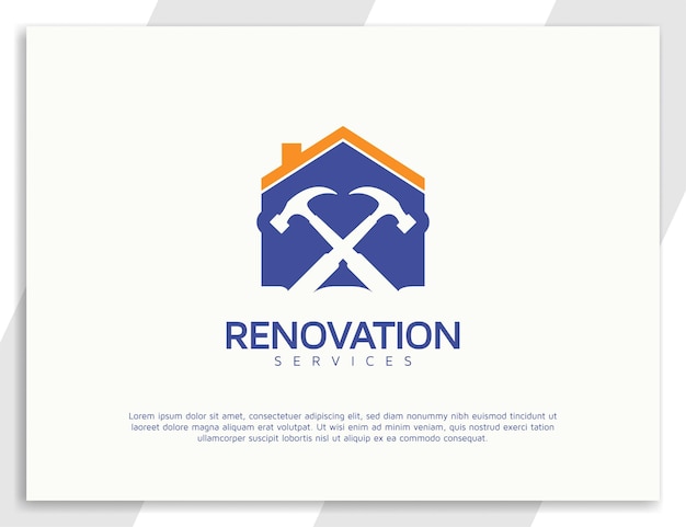 Vetor design de logotipo de serviços de renovação com martelo e conceito de casa