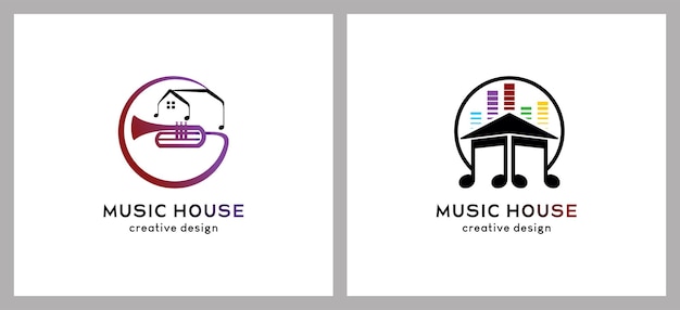 Vetor design de logotipo de símbolo vetorial de casa de música