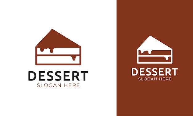 Design de logotipo de sobremesa simples com conceito de bolo fatiado e chocolate derretido