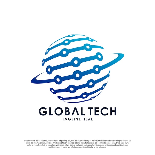 Design de logotipo de tecnologia global vetor premium