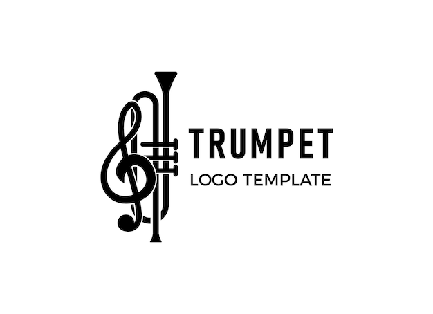 Design de logotipo de trompete, gerar melodia, ilustração de esboço de vetor de instrumento musical de jazz