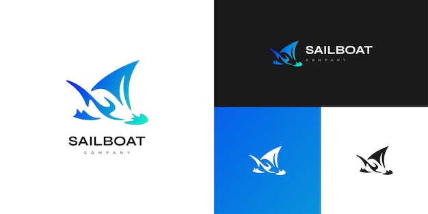 Design de logotipo de veleiro abstrato e simples em logotipo ou ícone de navio estilo gradiente azul e verde