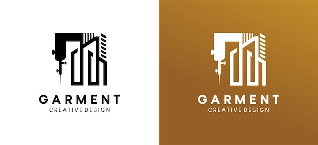 Design de logotipo de vestuário com conceito de ilustração vetorial de construção e máquina de costura