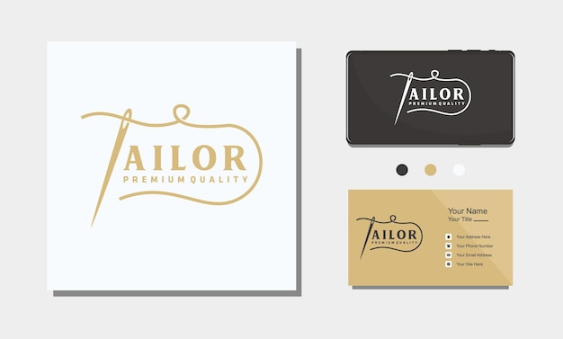 Design de logotipo de vetor de alfaiate ícone de agulha emblema têxtil etiqueta de roupas