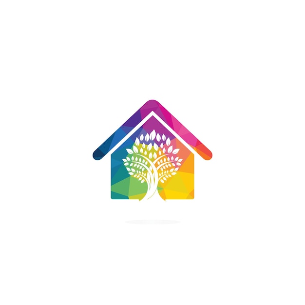 Design de logotipo de vetor de casa na árvore