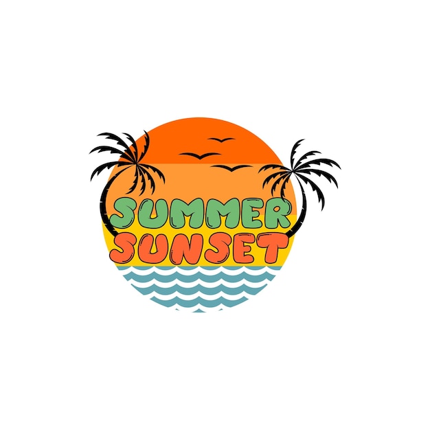 Design de logotipo de vetor de pôr do sol de verão