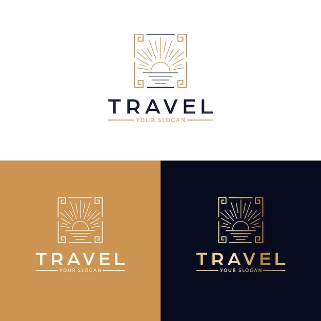 Design de logotipo de vetor de viagem logotipo do pôr do sol e do mar modelo de logotipo de paisagem natural