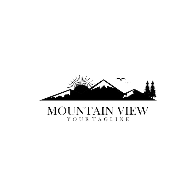 Design de logotipo de vetor de vista para a montanha