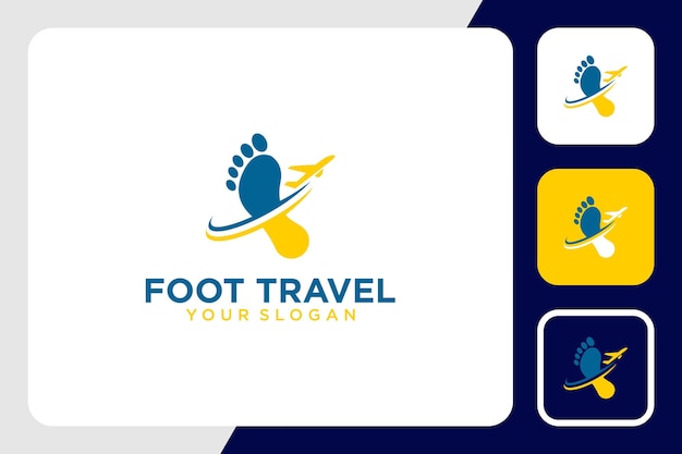 Design de logotipo de viagem a pé ou pé com avião