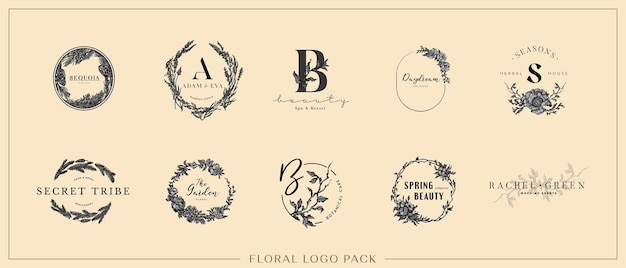 Vetor design de logotipo desenhado à mão design de logotipo floral marca feminina logotipo botânico emblemas de galhos