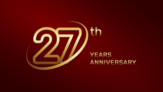 Design de logotipo do 27º aniversário na cor dourada isolada em um fundo vermelho