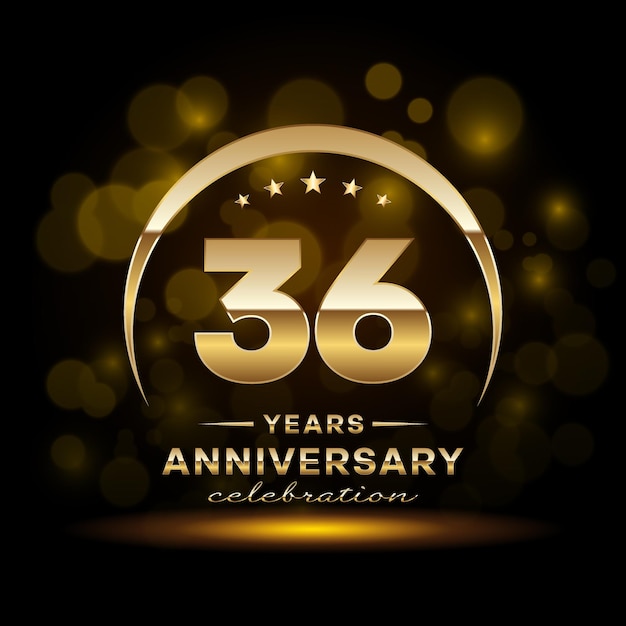Design de logotipo do 36º aniversário com cor dourada e anel para evento de aniversário Logo Vector Template
