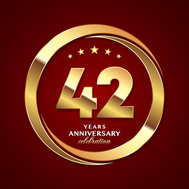 Design de logotipo do 42º aniversário com estilo de anel de ouro brilhante ilustração de modelo de vetor de logotipo