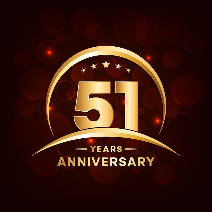 Vetor design de logotipo do 51º aniversário com número dourado e modelo de vetor de logotipo de fonte