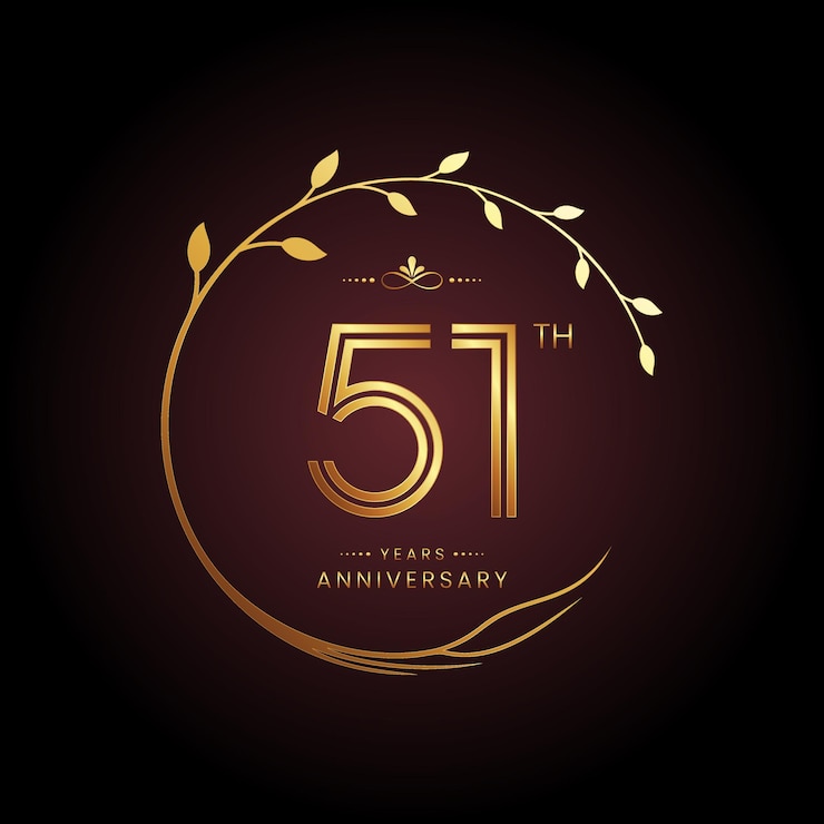 Vetor design de logotipo do 51º aniversário com um número dourado e conceito de árvore circular